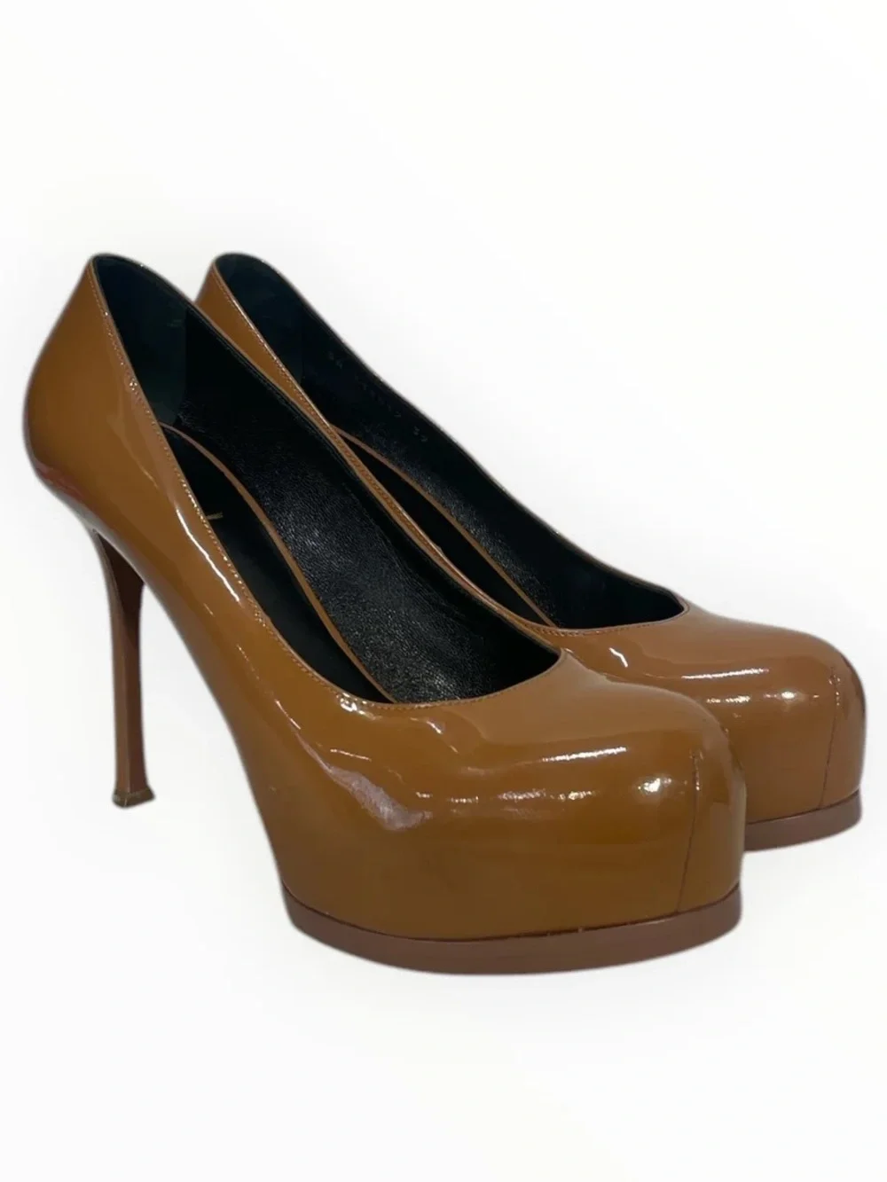 Saint Laurent Brown Patent Leather Platform Pumps